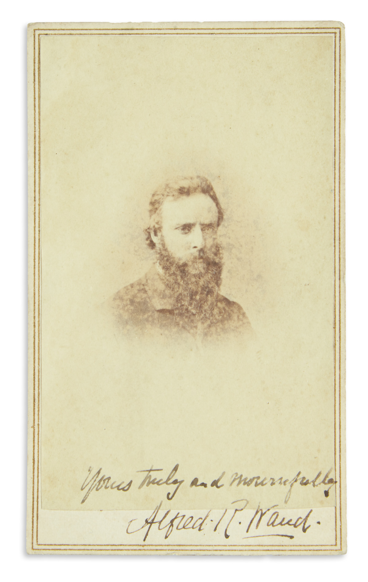 (CIVIL WAR--ART.) Waud, Alfred R. Signed and inscribed carte-de-visite of the great Civil War sketch artist.